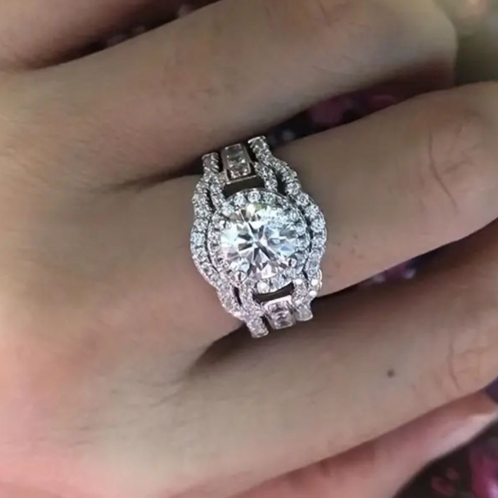 3 pcs Halo Stackable Rings with ShCubic Zirconias, Weddings, Engagement Ring - Picture 2 of 11